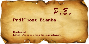 Prépost Bianka névjegykártya